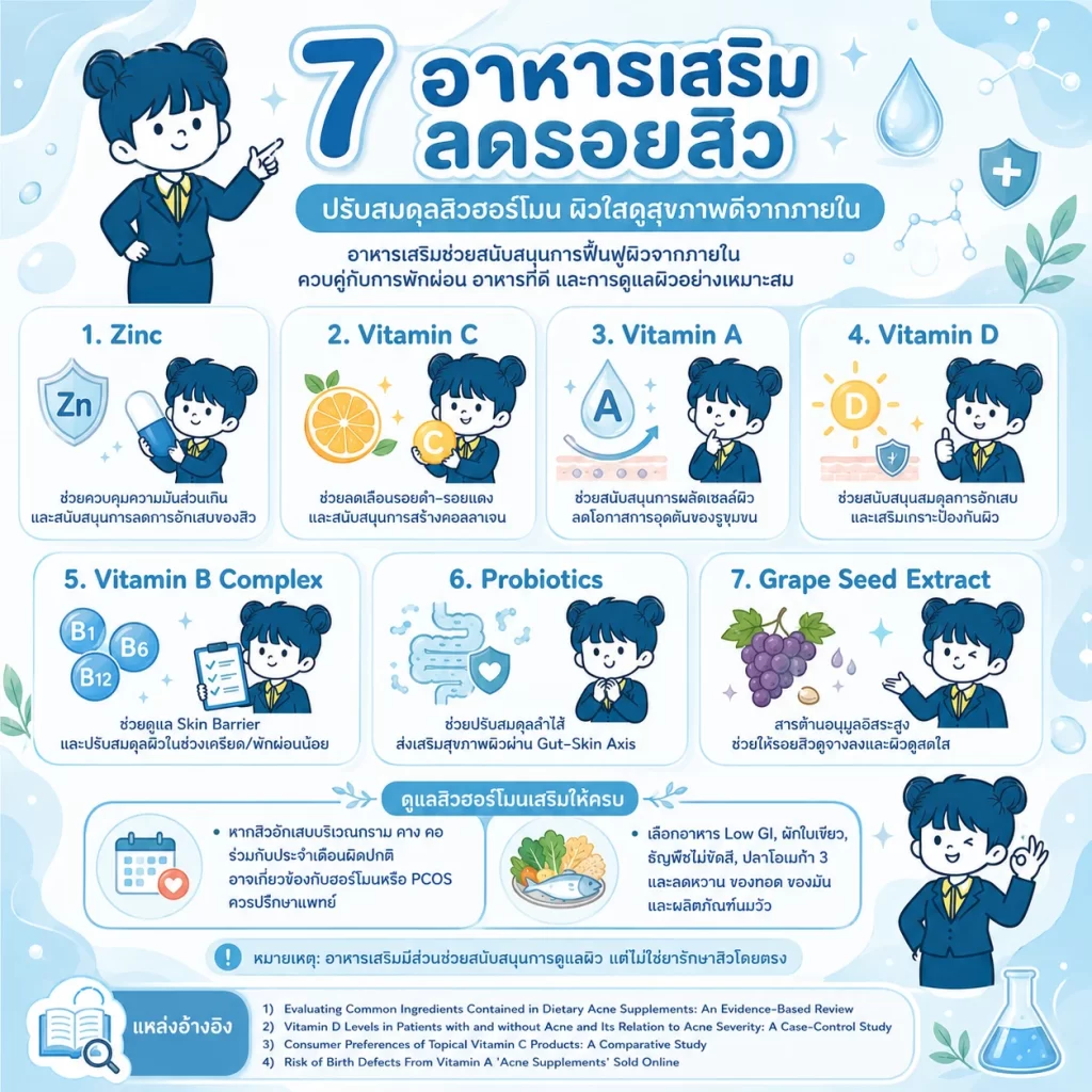 สรุป อาหารเสริม ลดรอยสิว