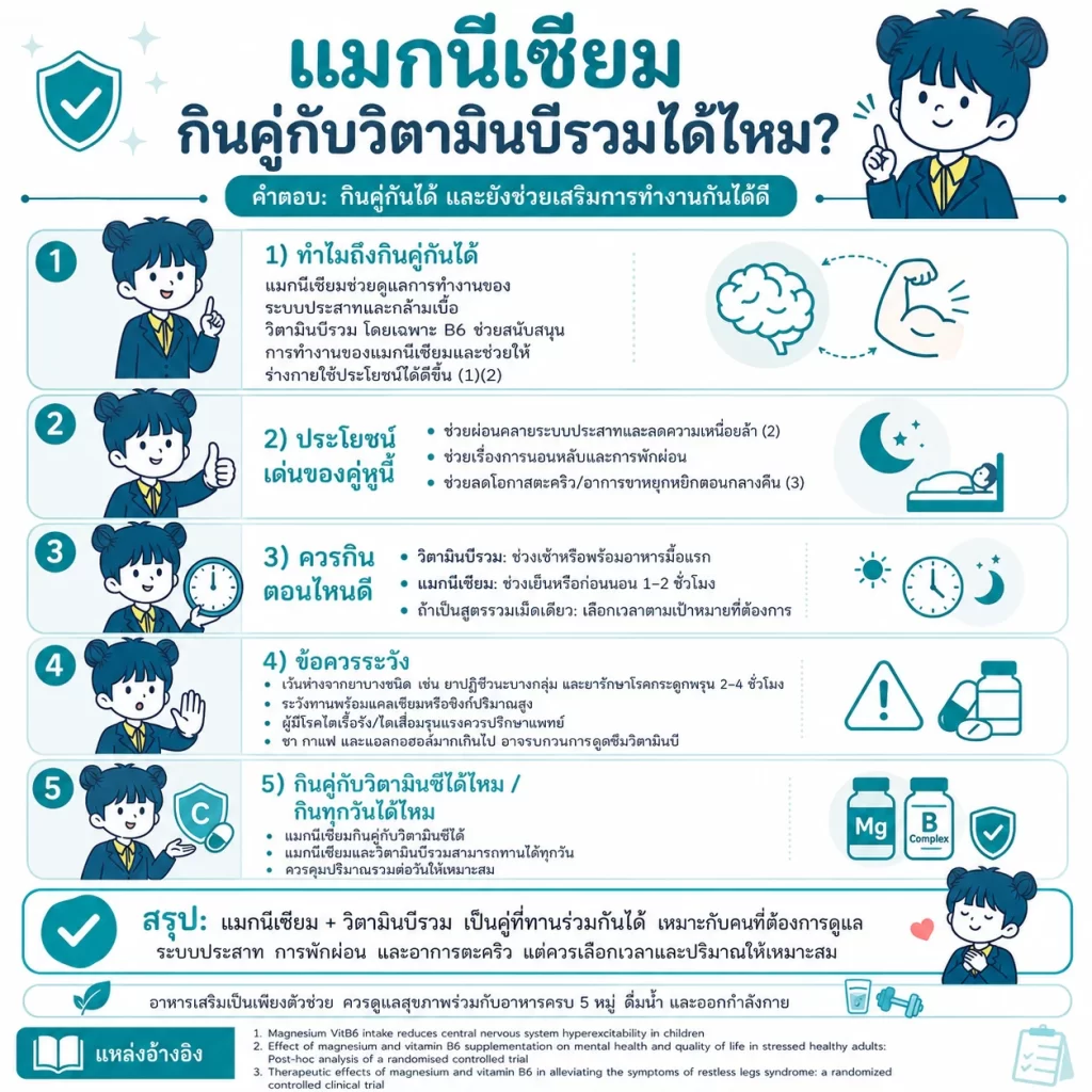 สรุป แมกนีเซียม กินคู่กับวิตามินบีรวมได้ไหม
